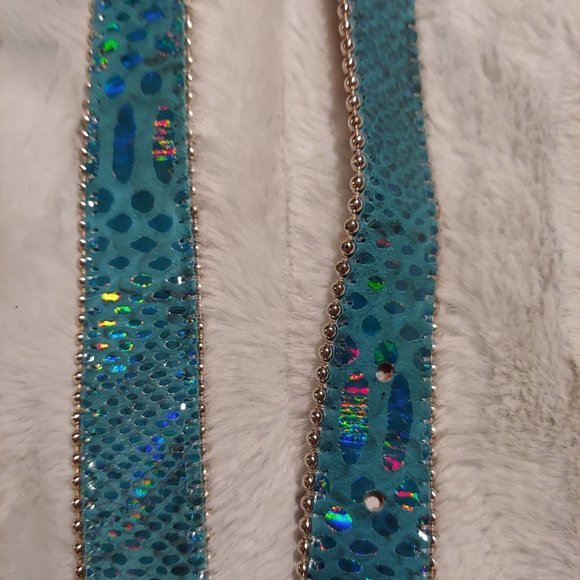 Belts by SImon metallic teal leather belt with silver hardware large - Picture 3 of 16